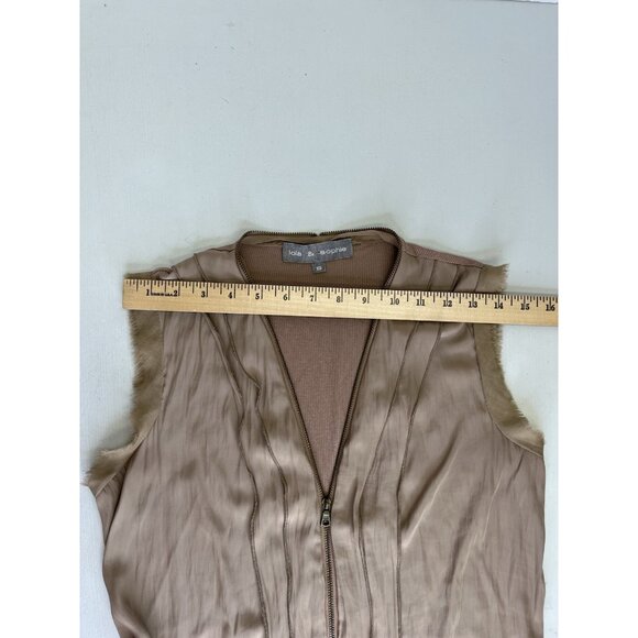 Lola & Sophie Frayed Sleeveless Zip-Up Blouse Size XS Tan Tank V-Neck - Picture 9 of 12